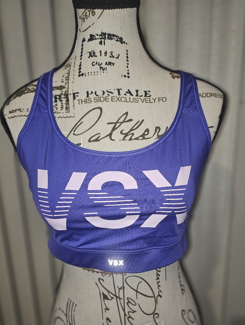 VSX Purple Sports Crop Bra with Light Pink Logo